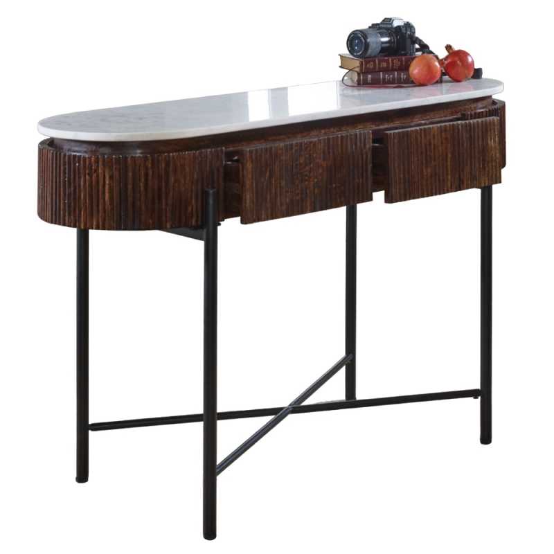 Opal Mango Wood Console Table With Marble Top And Metal Legs - UK