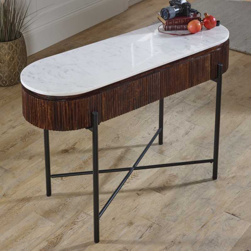 Opal Mango Wood Console Table With Marble Top And Metal Legs - UK