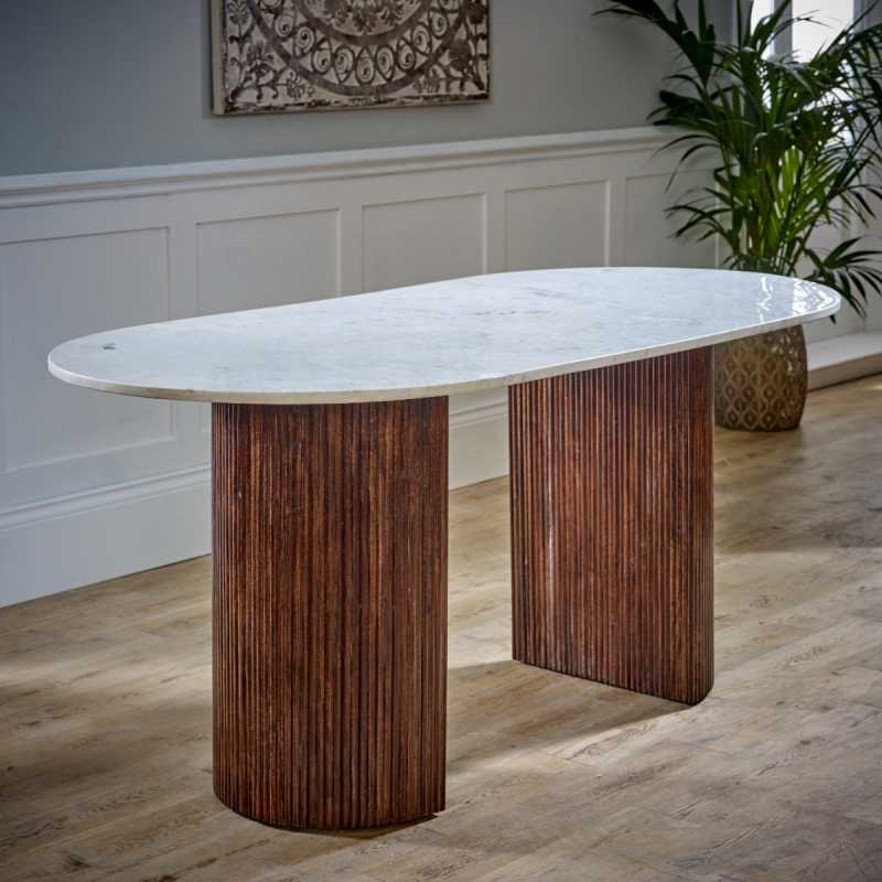 Opal Mango Wood Dining Table With Marble Top 170Cm - UK