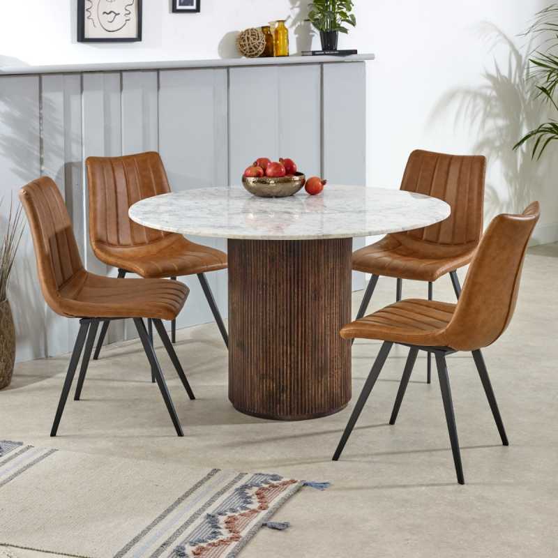 Opal Mango Wood Dining Table Round With Marble Top - UK