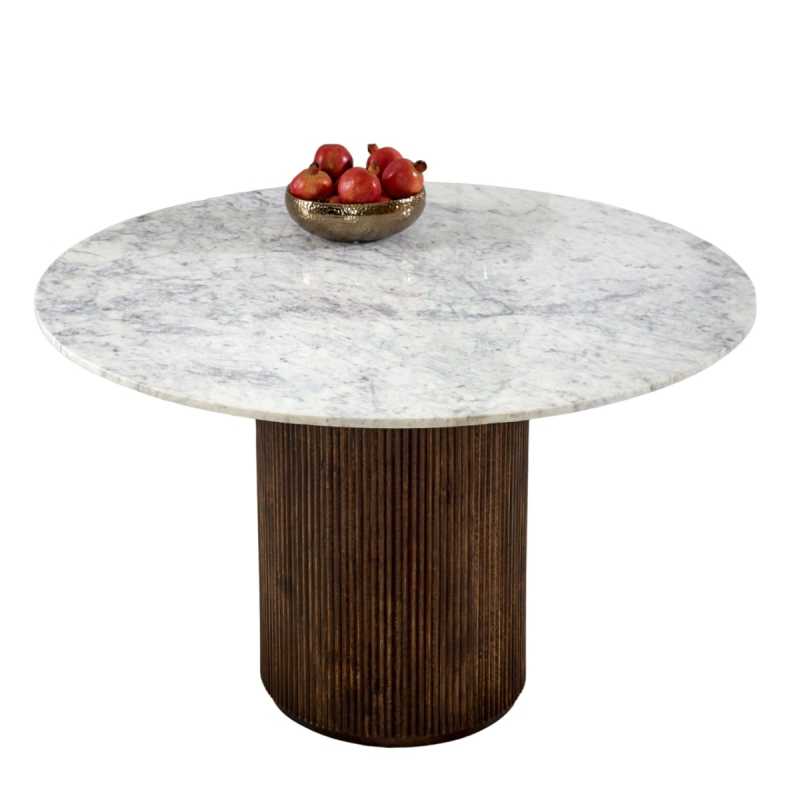 Opal Mango Wood Dining Table Round With Marble Top - UK