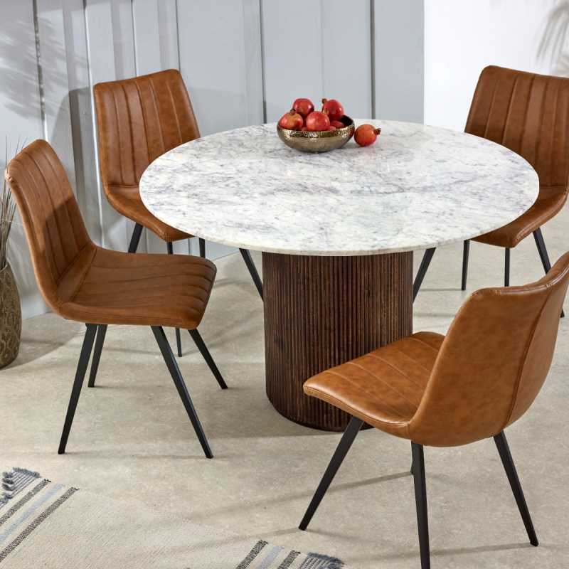 Opal Mango Wood Dining Table Round With Marble Top - UK