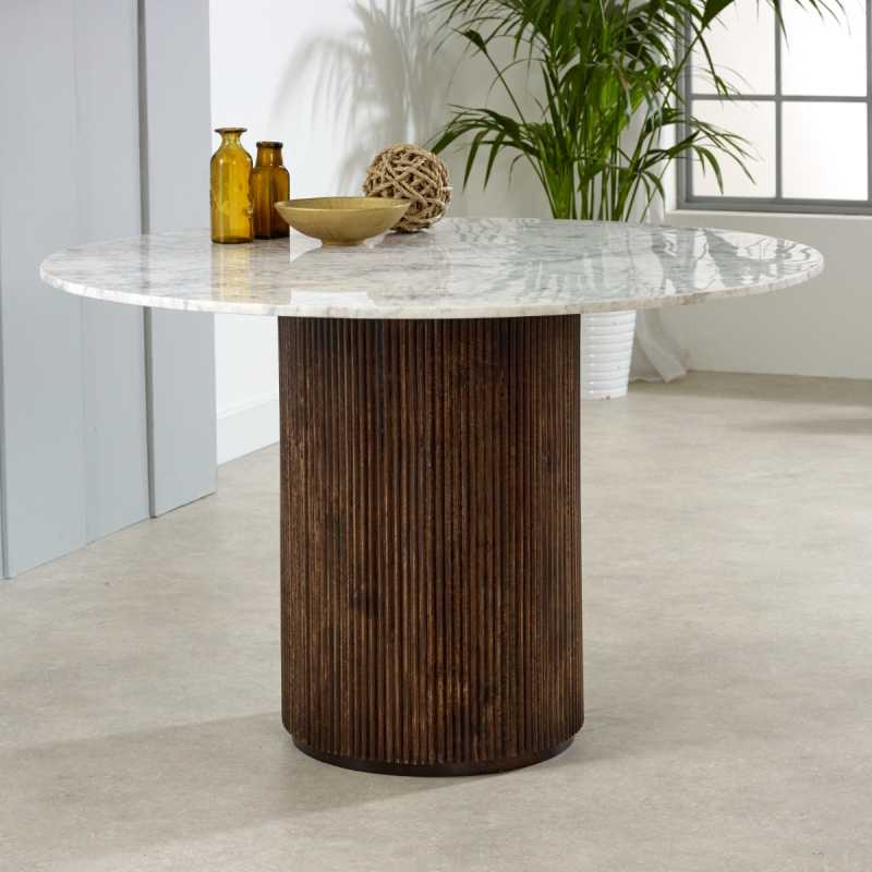 Opal Mango Wood Dining Table Round With Marble Top - UK