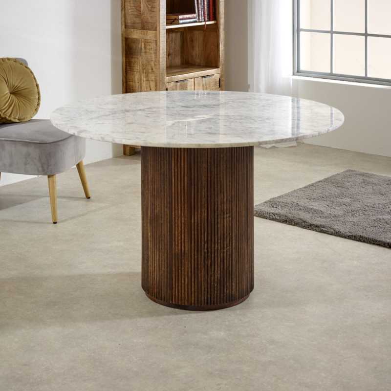 Opal Mango Wood Dining Table Round With Marble Top - UK