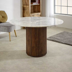 Opal Mango Wood Dining Table Round With Marble Top - UK - Furniture One Shop