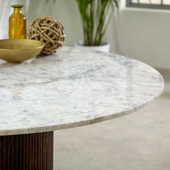 Opal Mango Wood Dining Table Round With Marble Top - UK - Furniture One Shop