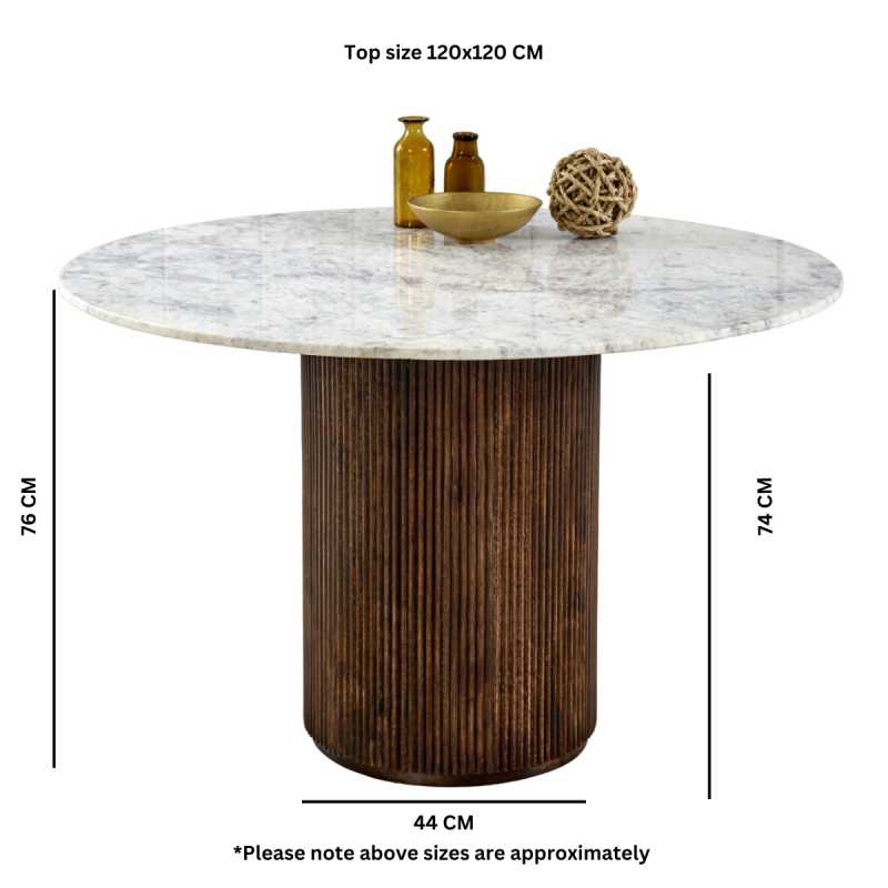 Opal Mango Wood Dining Table Round With Marble Top - UK