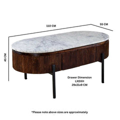 Opal Mango Wood Rectangular Fluted Coffee Table With Marble Top & Metal Legs -UK