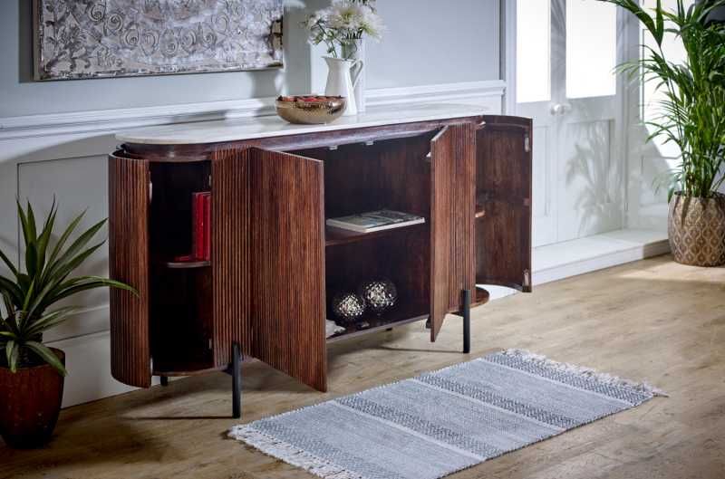 Opal Mango Wood Sideboard With Marble Top & Metal Legs - UK