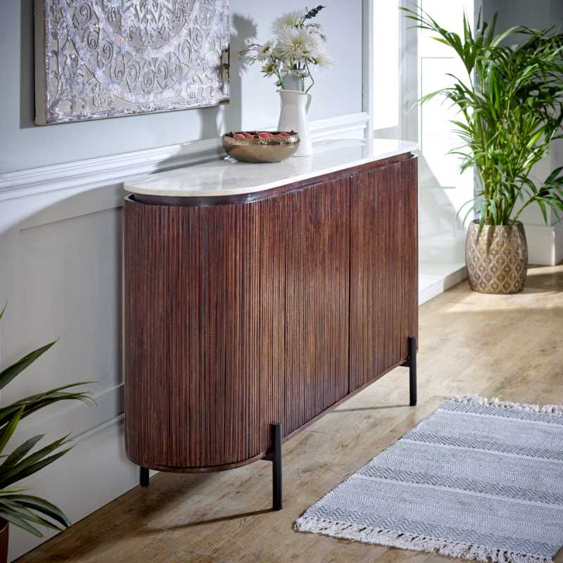 Opal Mango Wood Sideboard With Marble Top & Metal Legs - UK