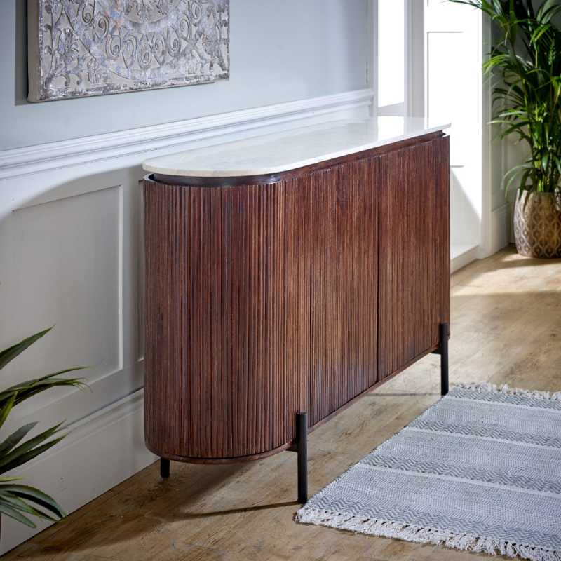 Opal Mango Wood Sideboard With Marble Top & Metal Legs - UK