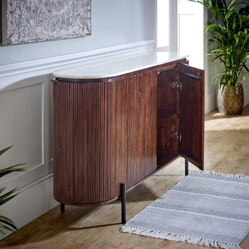 Opal Mango Wood Sideboard With Marble Top & Metal Legs - UK