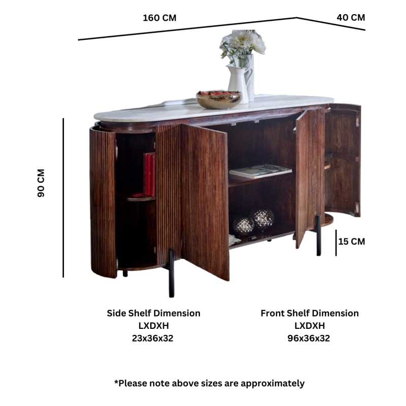 Opal Mango Wood Sideboard With Marble Top & Metal Legs - UK