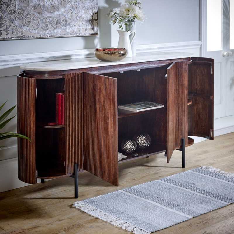 Opal Mango Wood Sideboard With Marble Top & Metal Legs - UK