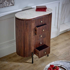 Opal Mango Wood Wide Chest Of Drawers With Marble Top & Metal Legs - UK - Furniture One Shop