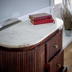 Opal Mango Wood Wide Chest Of Drawers With Marble Top & Metal Legs - UK - Furniture One Shop