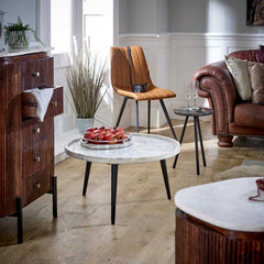 Opal Mango Wood Wide Chest Of Drawers With Marble Top & Metal Legs - UK - Furniture One Shop