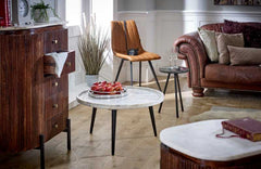 Opal Mango Wood Wide Chest Of Drawers With Marble Top & Metal Legs - UK - Furniture One Shop