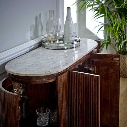 Opal Solid Wood Sideboard/Drinks Cabinet With Marble Top & Metal Legs - UK