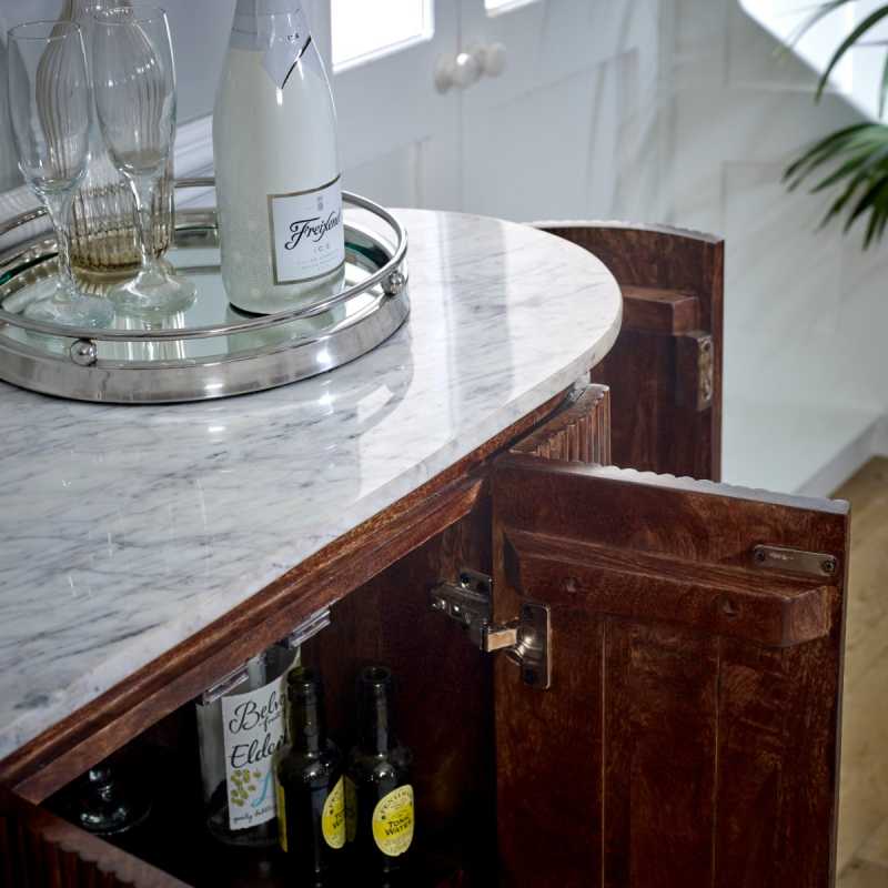 Opal Solid Wood Sideboard/Drinks Cabinet With Marble Top & Metal Legs - UK