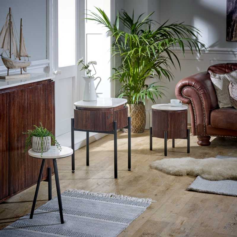 Opal Solid Wood Sideboard/Drinks Cabinet With Marble Top & Metal Legs - UK