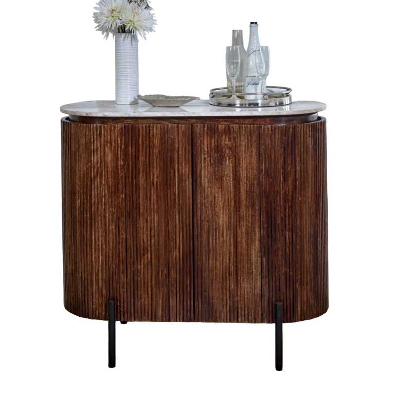 Opal Solid Wood Sideboard/Drinks Cabinet With Marble Top & Metal Legs - UK