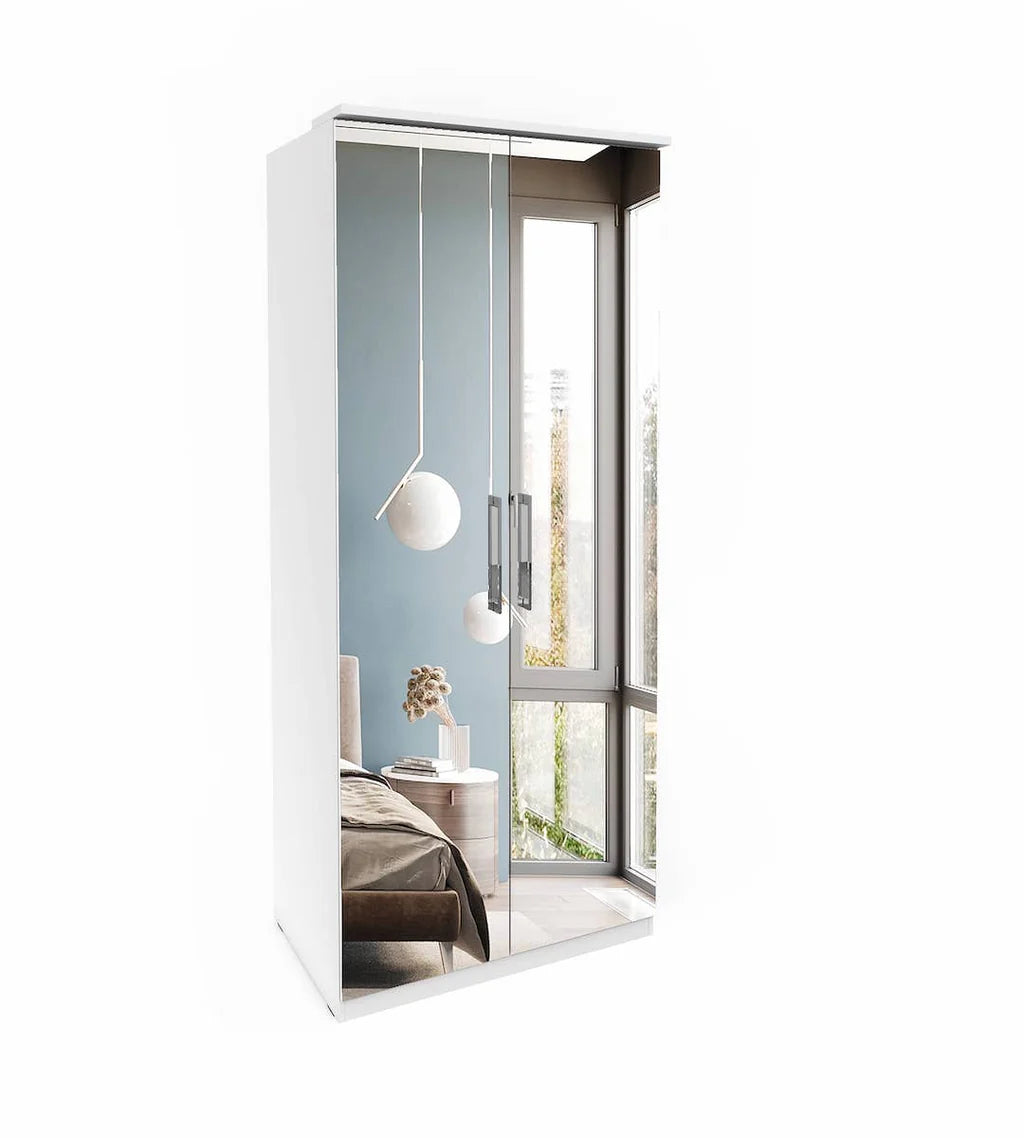 Optima 58 Mirrored Wooden Wardrobe With 2 Doors In White