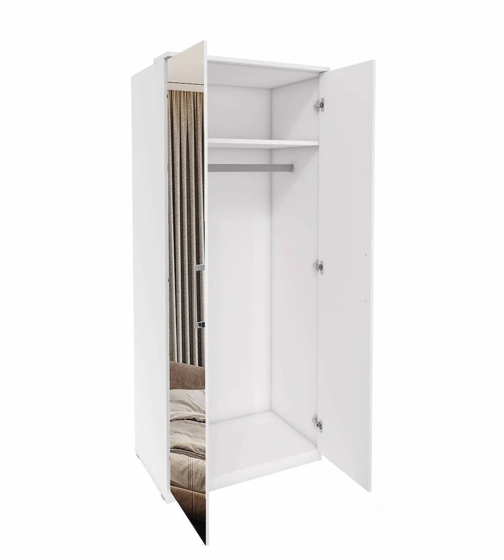 Optima 58 Mirrored Wooden Wardrobe With 2 Doors In White