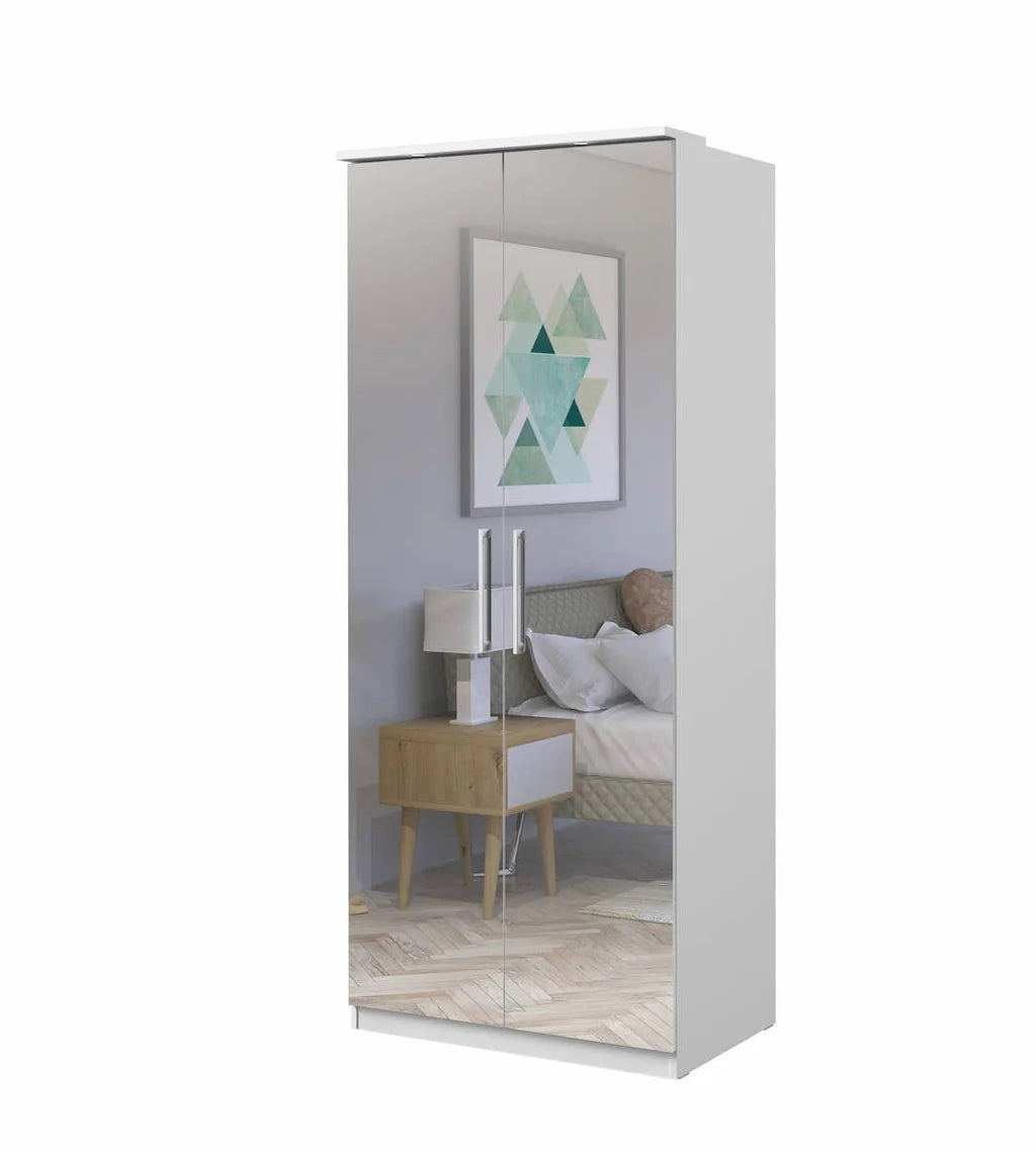 Optima 58 Mirrored Wooden Wardrobe With 2 Doors In White