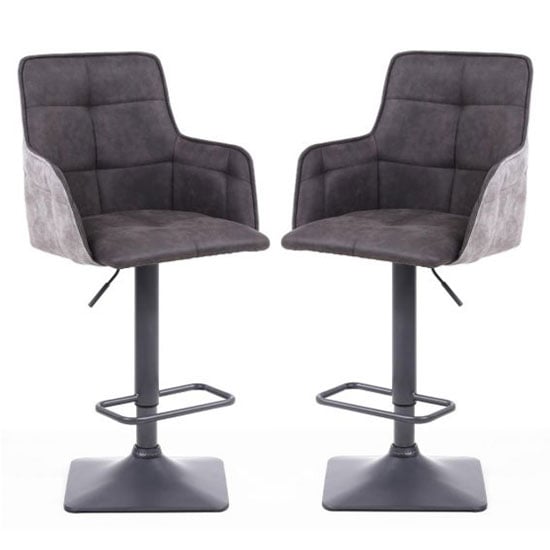 Orion Dark Grey Suede Effect Bar Stools With Metal Base In Pair