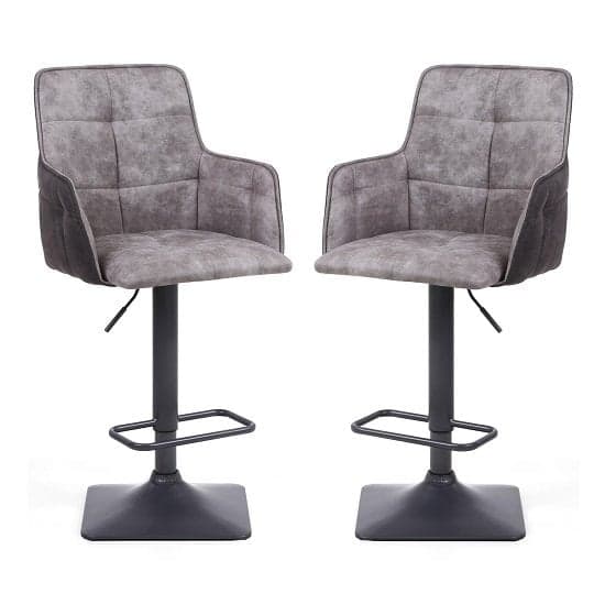 Orion Light Grey Suede Effect Bar Stools With Metal Base In Pair