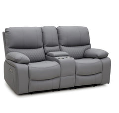 Orla Faux Leather 2 Seater Electric Recliner Sofa In Grey