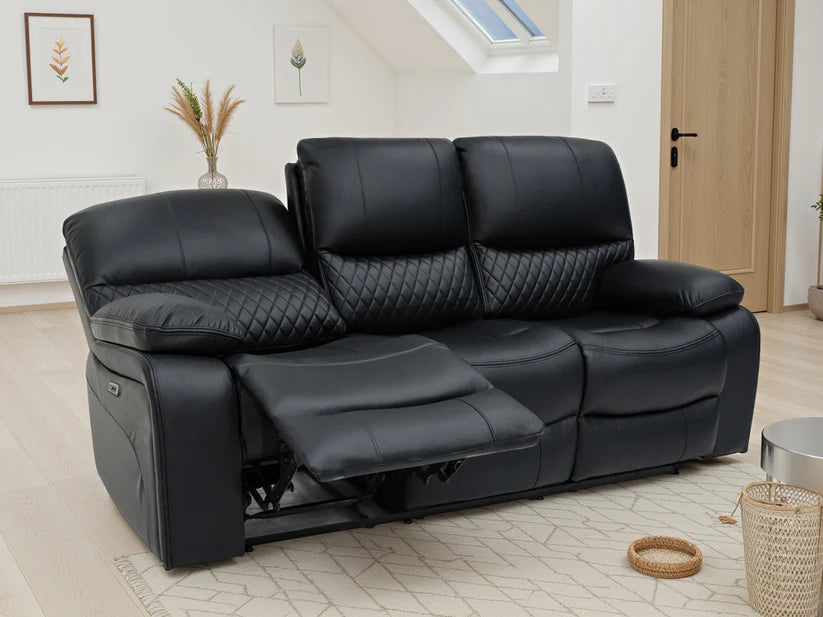 Orla Faux Leather 3 Seater Electric Recliner Sofa In Black
