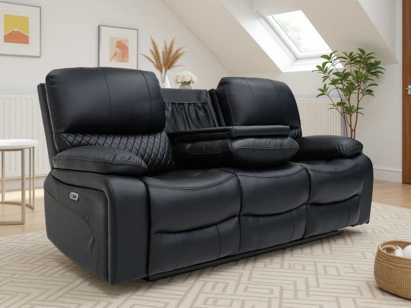 Orla Faux Leather 3 Seater Electric Recliner Sofa In Black