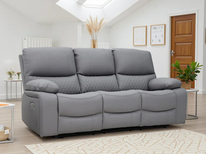 Orla Faux Leather 3 Seater Electric Recliner Sofa In Grey