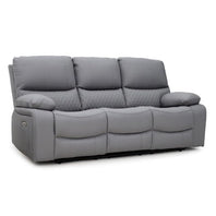 Orla Faux Leather 3 Seater Electric Recliner Sofa In Grey