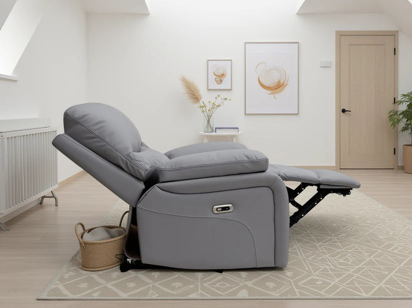 Orla Faux Leather Electric Recliner Arm Chair In Grey