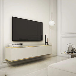 Oro Small Floating TV Cabinet in Beige - 135cm - Wall Mount - UK - Furniture One Shop