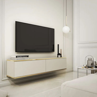 Oro Small Floating TV Cabinet in Beige - 135cm - Wall Mount - UK - Furniture One Shop