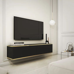 Oro Small Floating TV Cabinet in Black - 135cm - Wall Mount - UK - Furniture One Shop