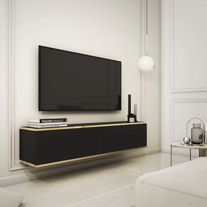 Oro Small Floating TV Cabinet in Black - 135cm - Wall Mount - UK - Furniture One Shop