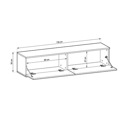 Oro Small Floating TV Cabinet in White - 135cm - Wall Mount - UK