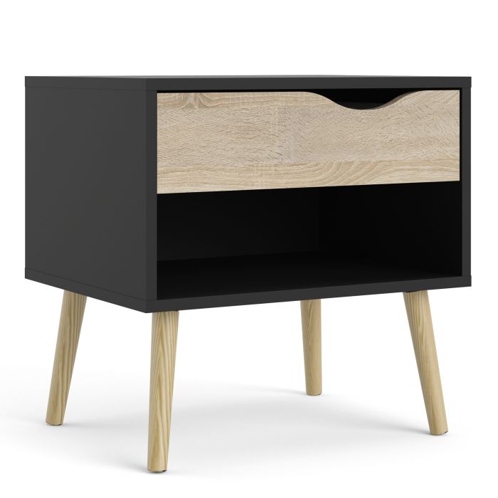 Oslo Bedside 1 Drawer in Black and Oak - UK