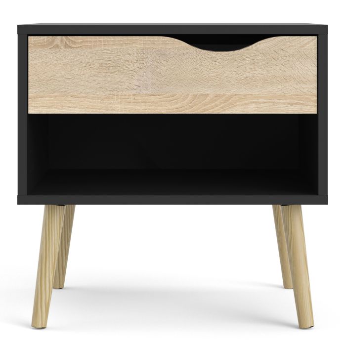 Oslo Bedside 1 Drawer in Black and Oak - UK