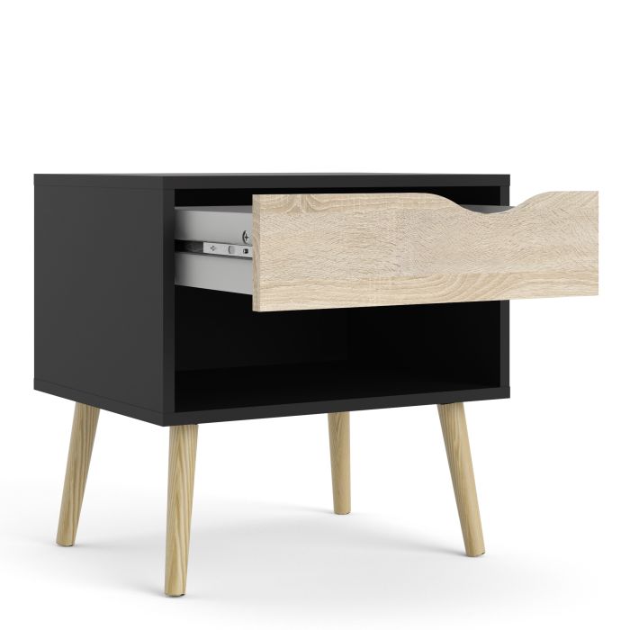 Oslo Bedside 1 Drawer in Black and Oak - UK