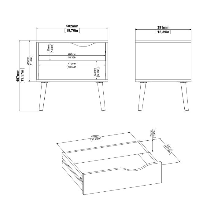 Oslo Bedside 1 Drawer in Black and Oak - UK