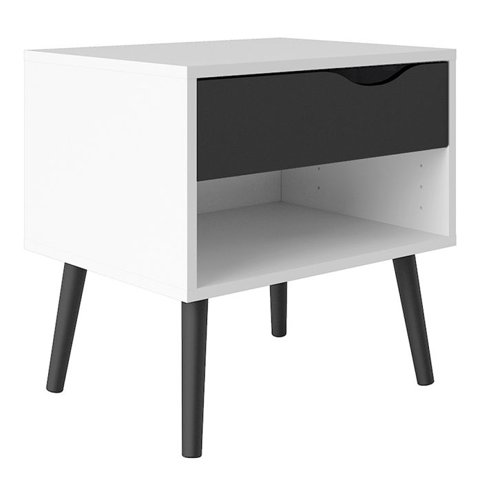 Oslo Bedside 1 Drawer in White and Black Matt - UK