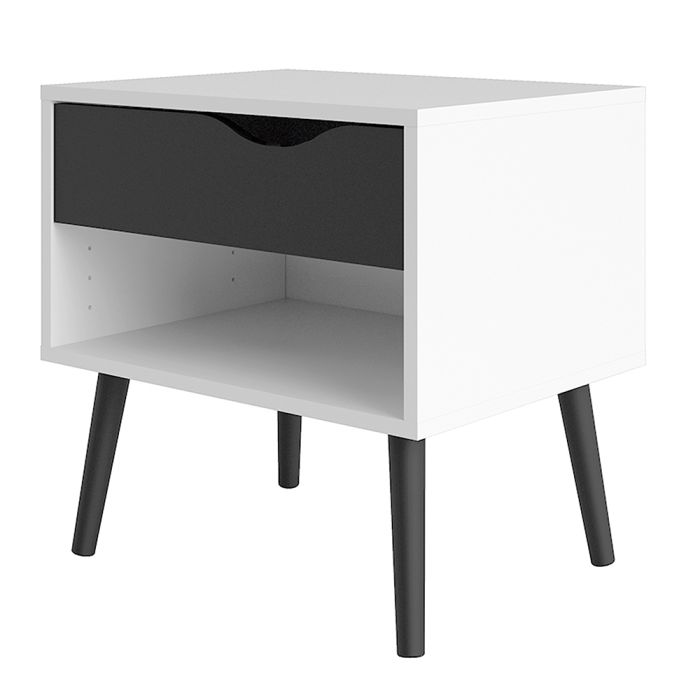 Oslo Bedside 1 Drawer in White and Black Matt - UK