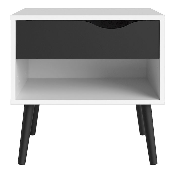 Oslo Bedside 1 Drawer in White and Black Matt - UK