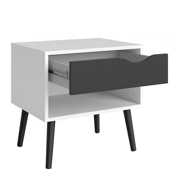 Oslo Bedside 1 Drawer in White and Black Matt - UK